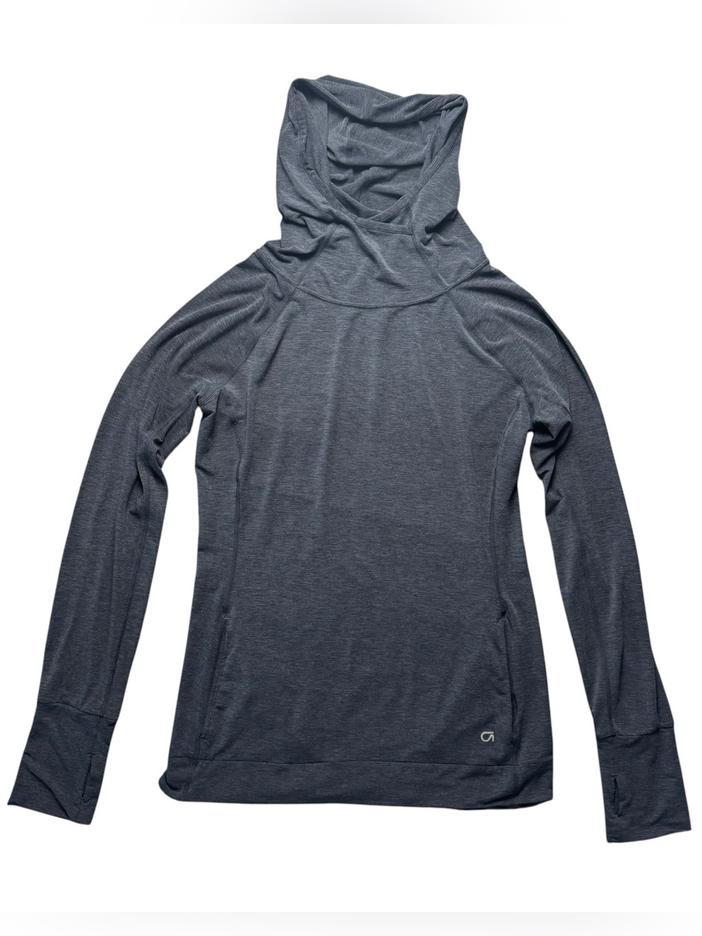 GAP Fit Breathe Long-Sleeve Hooded Pullover - Charcoal Gray Size S w Thumb Holes